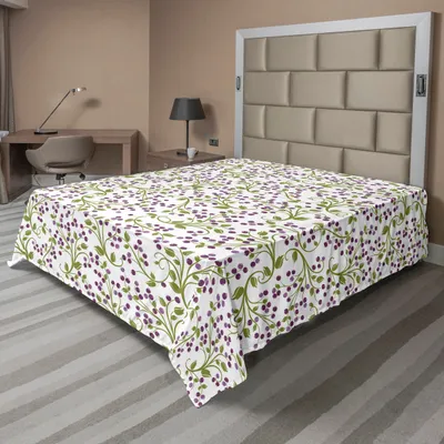 Immagine prodotto di ABAKUHAUS Lenzuolo con fiori, motivo floreale ripetuto Bacche selvatiche Foglie Frutti Illustrazione botanica, lenzuolo morbido e confortevole per un letto decorativo 1 pezzo 244 cm x 205 cm, verde bianco viola
