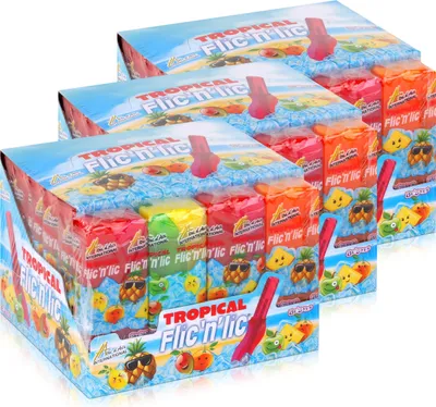 Produktbild von Flic'n'lic Lutscher Tropical 24 Stück 336g - Doppelter Fruchtgeschmack (3er Pac