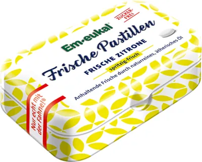 Produktbild von Em eukal Frische Pastillen Frische Zitrone zuckerfrei Metalldose 20g