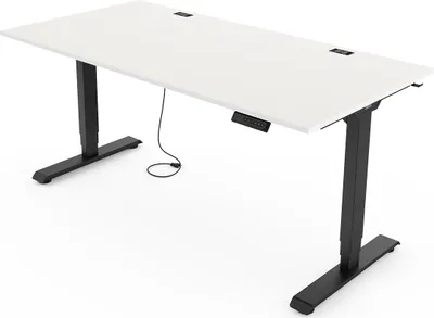 Produktbild von Yaasa Desk Essential Höhenverstellbarer Schreibtisch Elektrisch 160 x 80 cm, Weiß/Schwarz – 4 Speicherfunktionen, Höhenanzeige, Kollisionssensor und Kabelnetz