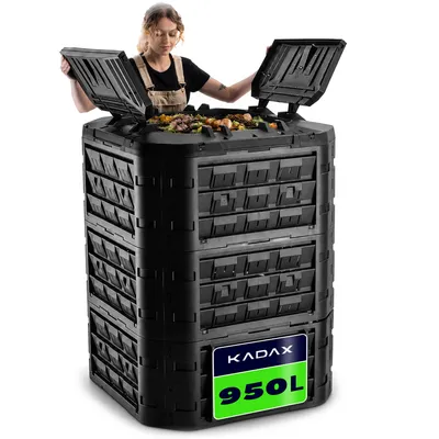 Obrázek produktu pro KADAX modulární kompostér na zahradní odpad, plastový zahradní kompostér, černý, 950 litrů