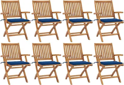 Produktbild von Klappbare Gartenstühle mit Kissen 8 Stk. Massivholz Teak