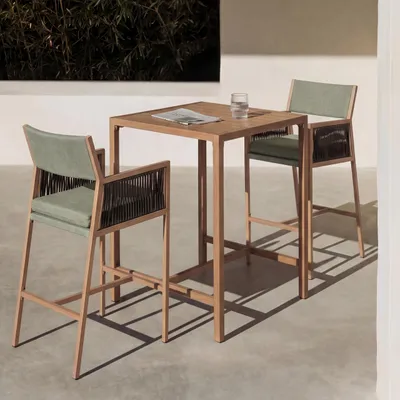 Produktbild von Set Bartisch + 2x Barhocker HWC-Q12, Barstuhl Stehtisch, Polyrattan Olefin (210 g/m²)  grün