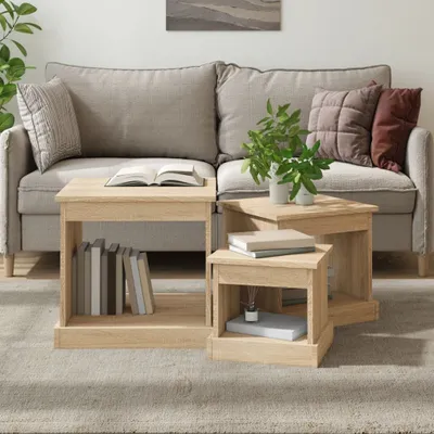 Immagine prodotto di The Living Store tavolini 3 pezzi in legno rovere Sonoma