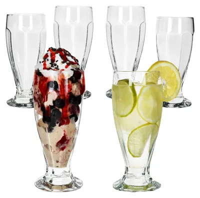 Zdjęcie produktu dla 6x LONDON pojemniki na lody z podstawką 350ml przezroczyste wysokie kubki na kawę mrożoną koktajle shake