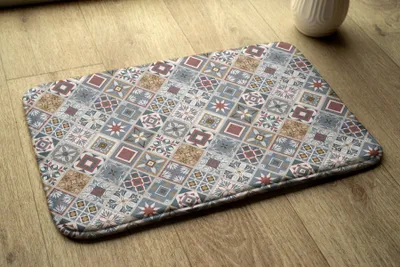 Produktbild von Badteppich Saugfähige - Badezimmer Teppich - Rutschfester Badvorleger Badematte - 90x60 cm - Geometrische Muster