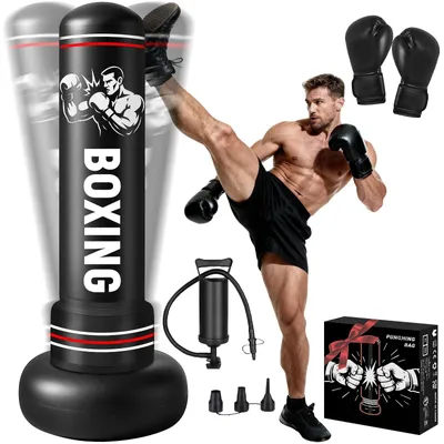 Image de Elzusha - Sac de frappe gonflable autonome de 190 cm, avec gants de boxe