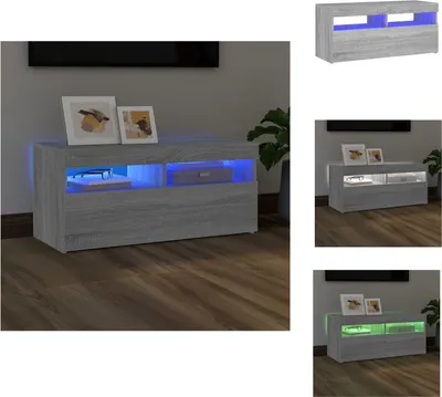 Image de vidaXL Armoire TV avec lampes LED Gris Sonoma 90x35x40 cm - Meuble TV