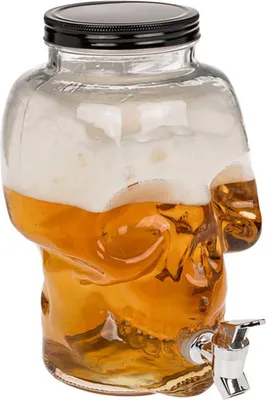 Produktbild von Totenkopf aus Glas mit Deckel 4 L Getränkespender mit Zapfhahn