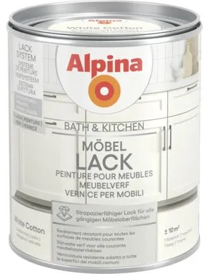 Produktbild von Alpina Bad & Küche Möbellack seidenmatt - strapazierfähige Oberflächen - Baumwollweiß 750 ml