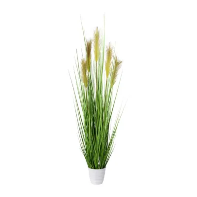 Produktbild von CREATIV green künstlicher XXL Grasbusch 110 cm in weißem Topf, naturgetreues künstliches Pampasgras