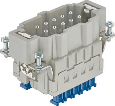 Produktbild von HARTING Han 10ES Press Stifteinsatz (M) Käfigzugfederanschluss Press, 10-polig+PE 500V, 16A - 1 Stück