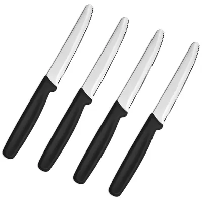 4er-Set Frühstücksmesser mit Wellenschliff, Edelstahl, Schwarz