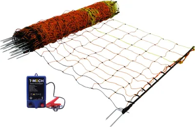 Produktbild von Elektrozaungerät und Geflügelnetz, 50 m Rollzaun, batteriebetriebene Steuerung, 10 km Reichweite, Netz für Hühner, Gänse, Truthähne, Maschenweite 11 Drähte, 120 cm hoch, 14 Doppelspitzen, Reparaturset