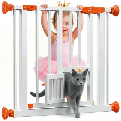 Image de KIDIZ® Barrière de sécurité à clipser avec chatière, Barrière de sécurité, Autoclose Barrière d'escalier pour enfants sans percer | Protection stop 90°, pivotante, Barrière de sécurité pour escaliers