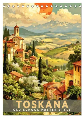 Produktbild von Toskana - Old School Poster Style (Tischkalender 2027 DIN A5 hoch), CALVENDO Monatskalender
