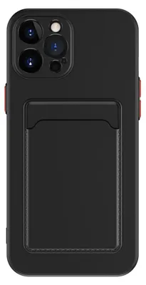 A black phone case with a card holder on the back.