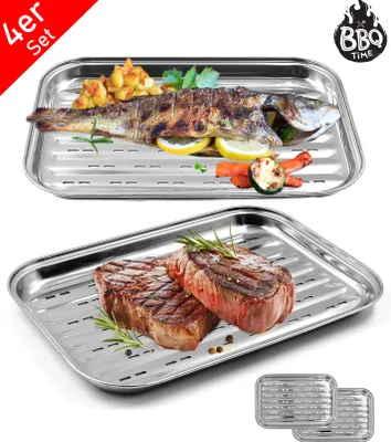 Produktbild von BBQ Grillschalen 4er Set - Edelstahl Grillkorb Grillschale für den Aussenbereich - Zubehör Schale Pfanne für Gemüse Fisch oder Fleisch - Für Gasgrill und Alle Anderen Grills