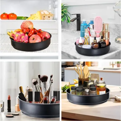 Image de plateau tournant 360° en inox 31 cm - Organisateur de cuisine rotatif Lazy Susan Épices Noir