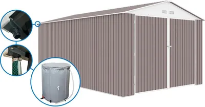 Produktbild von Metallgarage "Nevada" - 15,36 m² mit Dachrinne und Wasserauffangbecken