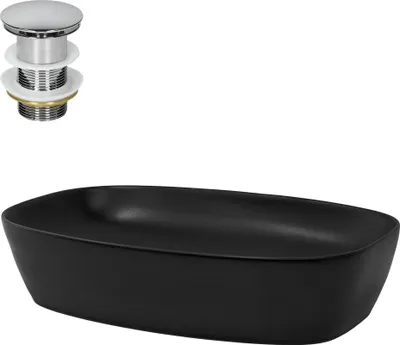 Obrázok produktu pre LuxeBath umývadlo Umývadlo na dosku Square, 60,5x38,5x14 cm, čierne, z keramiky, vrátane odtokovej súpravy bez prepadu