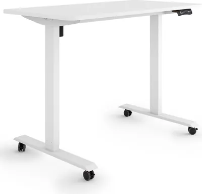 Produktbild von ESMART Germany ETX-121WW 120 x 60 cm Weiß Ergonomischer Steh-Sitz-Schreibtisch auf Rollen Stufenlos elektrisch höhenverstellbar 78,5 - 128,5 cm 3x Memory Aktivitätserinnerung Soft-Start/Stopp