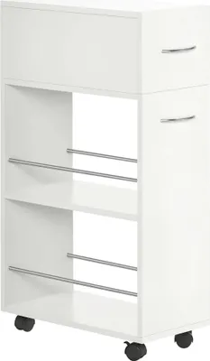 Image de Chariot de cuisine - Chariot de service - 1 tiroir - 2 étagères ouvertes - Sur roulettes - Bois - 25x50x85 cm - Blanc