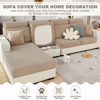 Produktbild von Sofa Sitzkissenbezug Stretch Khaki 2 Sitzer 100-125cm