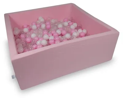 Immagine prodotto di Piscina a secco 110x110x40cm rosa cipria con 600 palline: rosa chiaro, bianco, trasparente, rosa cipria