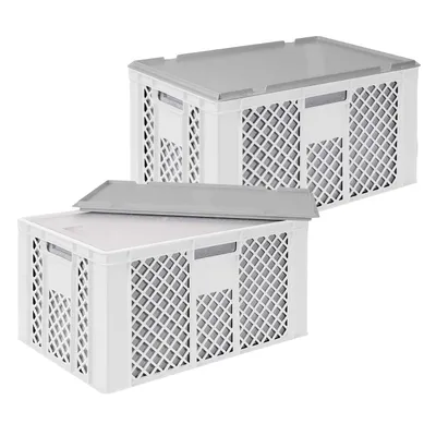 Produktbild von 2x 31,6 Liter Thermobox aus EPS in Eurobox durchbrochen 600x400x320 mm + Deckel, weiß