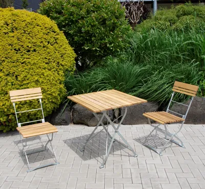 Produktbild von Gartengarnitur Sitzgruppe 999049F Tisch Stuhl 3-teilig, Flachstahl verzinkt + Robinie