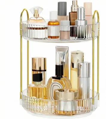 Productafbeelding van Make-up organizer, draaibaar, rond, transparant, met 2 niveaus, geschikt voor cosmetica