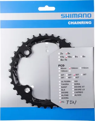 Produktbild von Shimano Teile Kettenblatt FC-T521, 36Z, Ø=104mm, Mitte, Shimano, 4-Arm, Aluminium, schwarz