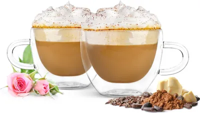 Produktbild von 4 dvojstenné šálky na cappuccino s rukoväťou 300 ml poháre na kávu poháre na čaj termo poháre poháre