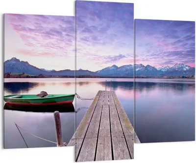 Produktbild von Bild auf Leinwand - Leinwandbild - See Berge Wasser - 130x100cm - Wand Bild - Wanddeko - Leinwanddruck - Bilder - Kunstdruck - Wanddekoration - Leinwand bilder - Wandkunst - CB130x100-3671