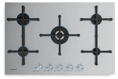Produktbild von Klarstein Illuminosa 5 Gaskochfeld - 5 Sabaf-Brenner, Edelstahl, 4 kW Wokbrenner, Elektrische Zündung, Flammenausfallschutz, Für Flüssig- & Erdgas, 76x13x50 cm