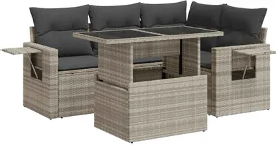 Image de vidaXL Ensemble de salon de jardin 5 pièces avec coussins gris clair Poly rotin