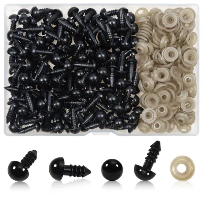 150 Kunststoff-Sicherheitsaugen 8 mm schwarz mit Unterlegscheiben