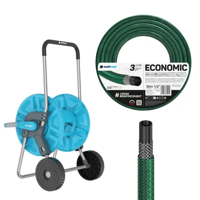 Produktbild von Cellfast Aluplus Schlauchwagen 1/2" 60 m + Cellfast Economic Gartenschlauch 1/2" 30 m