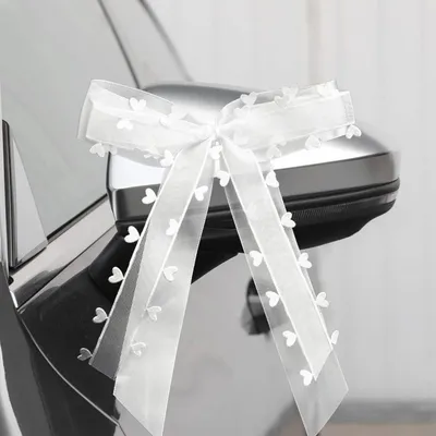 Produktbild von Fesaizwi 50 StüCk Autoschleifen Hochzeit Weiß Mit Herzen Schleifen Satinband 25*15cm | Für Hochzeitsdeko Weihnachtsdeko Auto Dekor