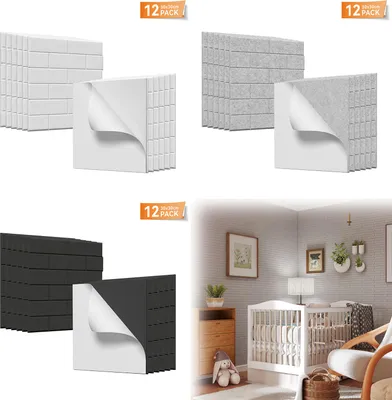 Obrázok produktu pre XINZI Sada 12 samolepiacich štvorcových akustických panelov v tvare tehly 30x30x0,11 cm - zvukovoizolačné panely bez vzoru - biele