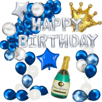 Produktbild von Oblique Unique Happy Birthday Geburtstag Deko Set - Champagner Flasche Krone Happy Birthday Folienballon Girlande uvm.