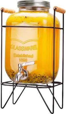 Image de Distributeur de boissons en verre 4L avec couvercle & support d'étrier, pichet pour boissons glacées