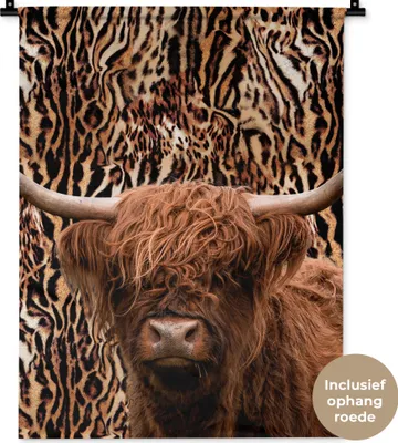 Produktbild von MuchoWow® Wandteppich Wandbehang Schottisches Hochlandrind - Pantherdruck - Kuh 60x80 cm Tapisserie Dekoration Wandtuch - Decke - Wandtücher - Wohne