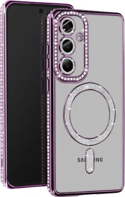 Produktbild von Avizar, Diamant-Hülle für Samsung S24 FE – MagSafe-Schutz mit Strass-Rand, Violett