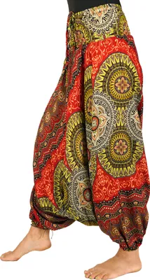 Produktbild von Afghani Hose, Overall, Jumpsuit, Haremshose, Pluderhose, Pumphose, Aladinhose - Rot/gelb, Damen, Viskose, Hosen