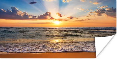 Produktbild von MuchoWow® Poster Strand - Sonnenuntergang - Meer - Wolken - Horizont 150x75 cm - ohne Rahmen