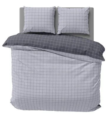 Produktbild von Wendebettwäsche Kariert Karo modern Renforcé Bettbezüge Baumwolle Reißverschluss, Größe:3 teilig 200x200 cm, Farbe:grau / anthrazit