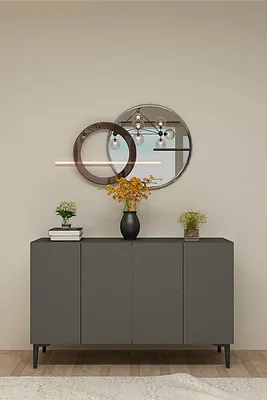 Produktbild von Skye Decor, Hochwertiger Konsolentisch, Anthrazit, 120 x 79 x 32 cm | 100% melaminbeschichtete Spanplatte, 18 mm dick | Mit zahlreichen Regalen, wandmontierbar, modern und funktional.