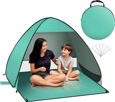 Produktbild von EUGAD Strandmuschel Pop Up mit UV Schutz, UPF 50+ Strandzelt, mit Tragetasche , 150 * 120 * 110, hellgrün